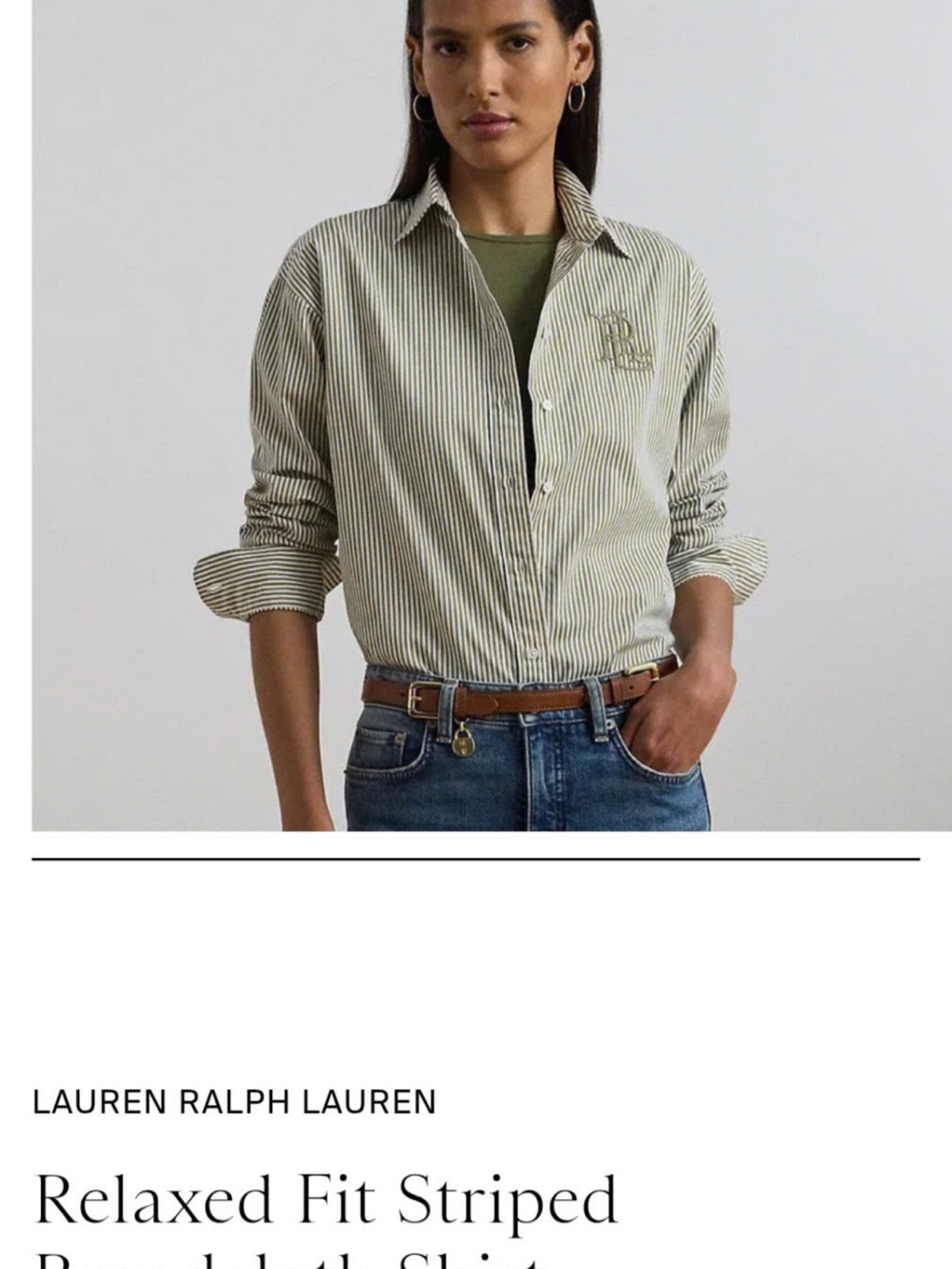 POLO RALPH LAUREN Grayish Green Relaxed Striped Broadcloth Shirt  Size XS, L, XL - Picture 7 of 10